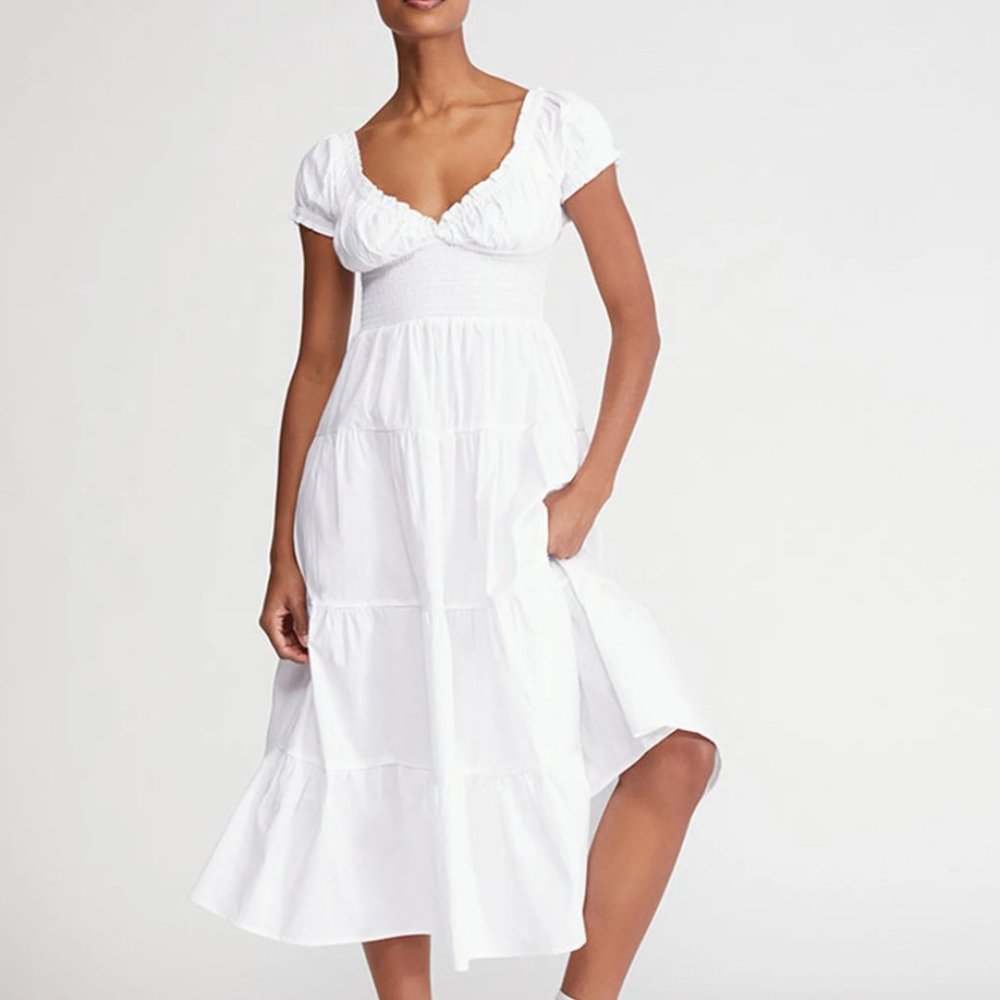 WEWOREWHAT Puff Sleeve Smocked Midi Dress